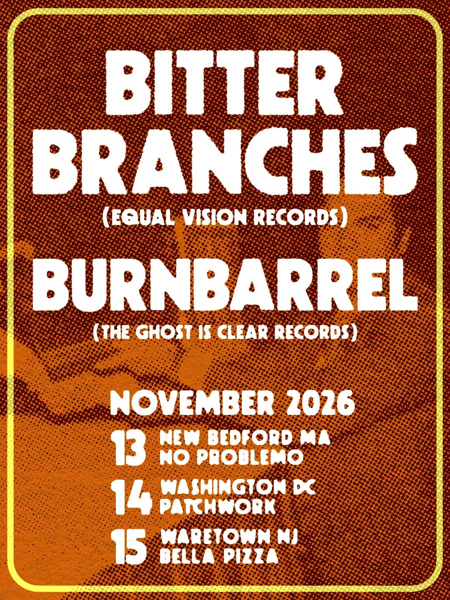 equalvision's tweet photo. NEW SHOWS ANNOUNCED: Bitter Branches will do a weekend run of shows this November with Burnbarrel in MA, DC and NJ. Shows are all ages. Tickets available at the door.

Listen to Bitter Branches new album, Let’s Give The Land Back To The Animals, out now on Equal Vision Records. https://t.co/DBuyzciduz