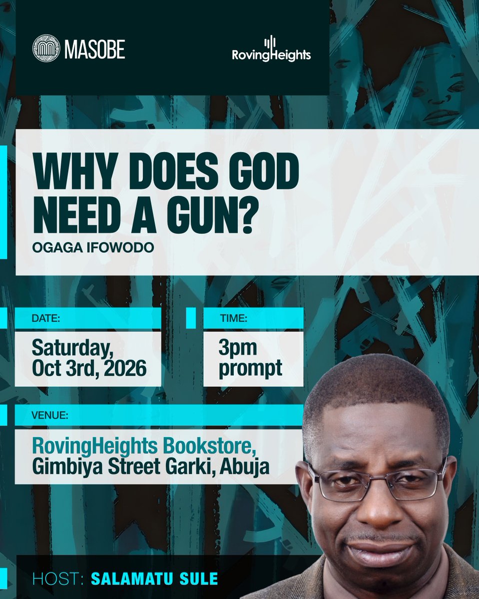 OgagaIfowodo's tweet photo. Please join me at my first reading from WHY DOES GOD NEED A GUN? my new book of poems, at RovingHeights Bookshop, Gimbiya St, Abuja, Sat, 3 Oct,  3 PM. WDGNAG is shortlisted for the NLNG Nigeria literature prize. https://t.co/TDpQtRUvA5
