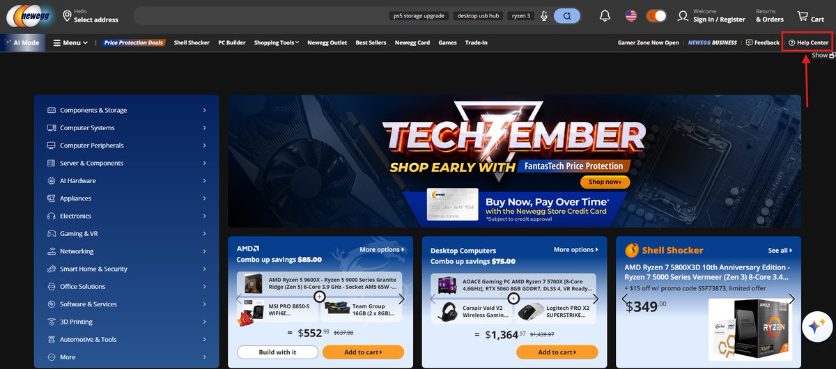 NeweggService's tweet photo. @Isucceed @Newegg Hi @Isucceed, I'm sorry your item arrived looking opened. We do have live chat and phone support after you click "Help Center" on our website (screenshots attached). 

Could you DM me your order number and a clear photo of the serial label on the product so I can look into this? https://t.co/Pyd1Gz3WUS