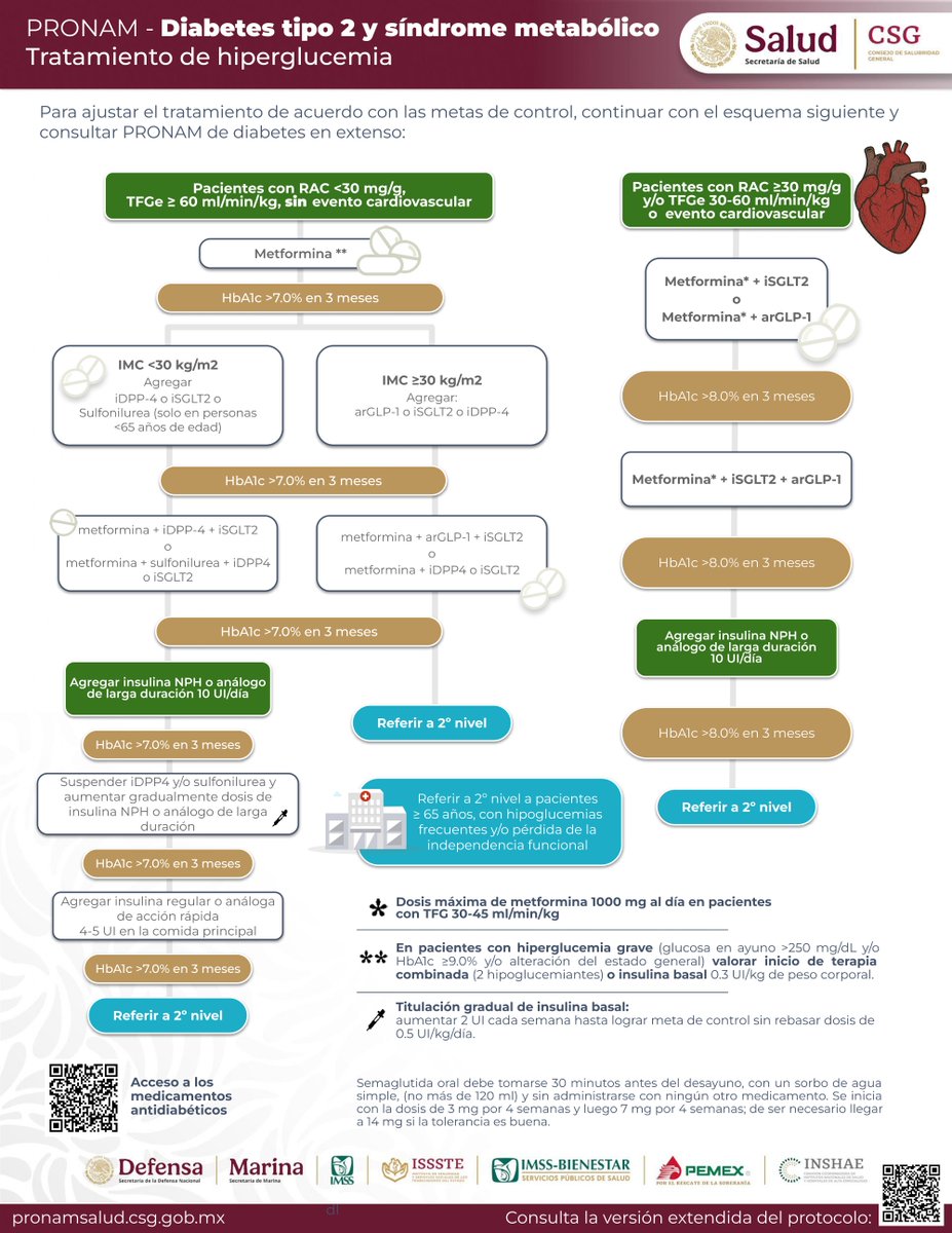 HospitalJuarezM's tweet photo. Guía rápida de atención para Diabetes Tipo 2 y Síndrome Metabólico (PRONAM):
Criterios de diagnóstico y metas de control. 
Escalafón de tratamiento farmacológico (hiperglucemia).
Manejo de hipercolesterolemia 
Consulta la versión completa en 🌐 https://t.co/gsqyYDh0mK https://t.co/2PhUkzjVQn