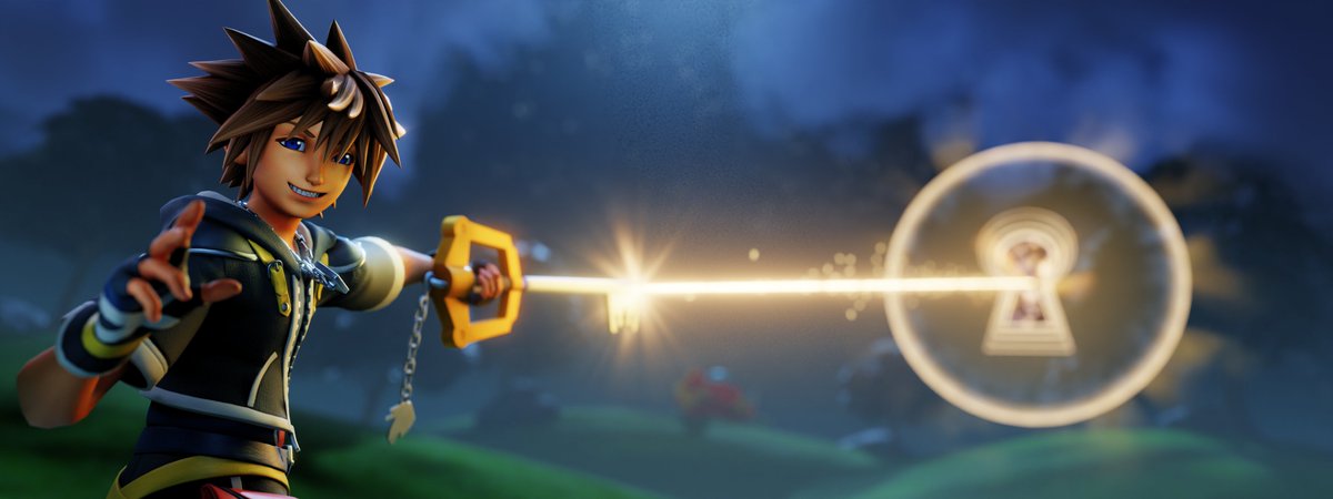 ColorCoral27's tweet photo. "Sorry to run, but other worlds are calling!" 

Wanted to make a quick render before Sora leaves the shop, I PRAY we get a wave 2 soon i need lea in game BADLY...

#KingdomHearts #FortniteArt https://t.co/eM6tnKYD5h