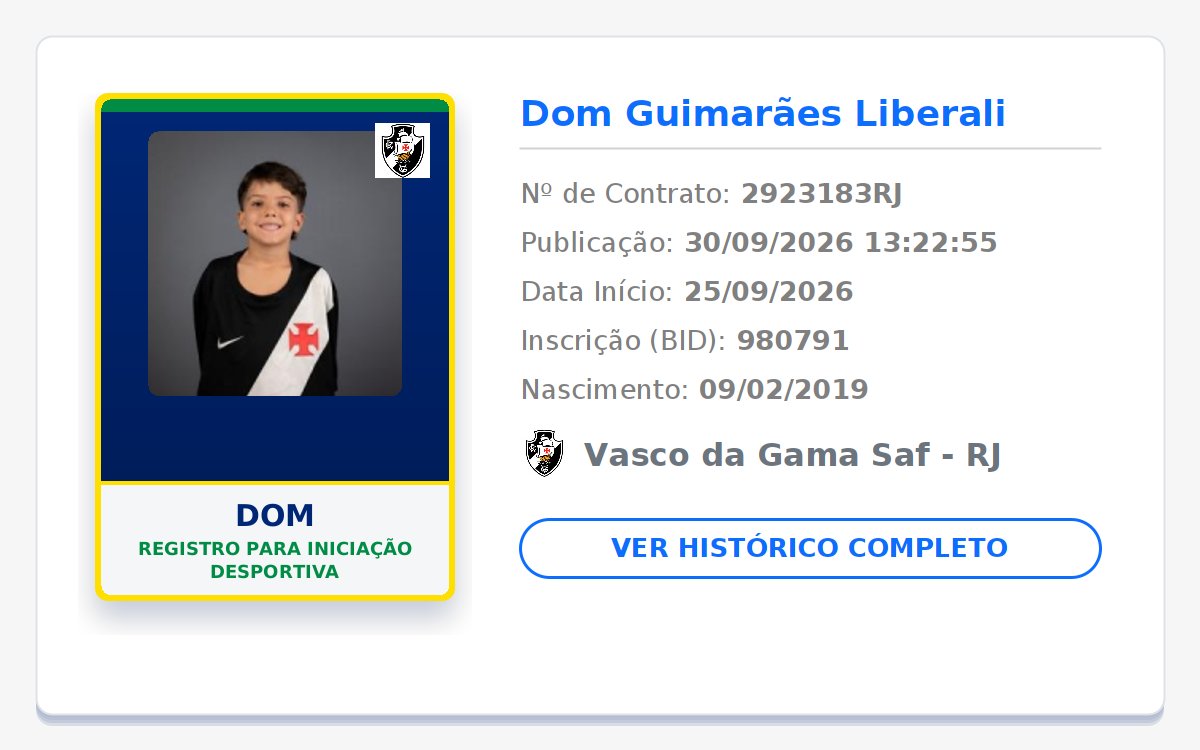 biddovasco's tweet photo. NOVO REGISTRO NO BID! 📝 GIGANTE DA COLINA! 💢⚪⚫

👤 Nome: Dom
🎂 Nasc.: 09/02/2019
📄 Tipo: Registro para iniciação desportiva
📅 Início: 25/09/2026
🏁 Fim: 31/12/2026

Publicado em: 2026-09-30 13:22:55

#Vasco #VascodaGama #GiganteDaColina https://t.co/hPSO97ZiSp