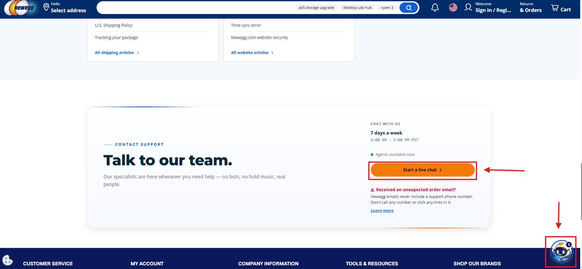 NeweggService's tweet photo. @Isucceed @Newegg Hi @Isucceed, I'm sorry your item arrived looking opened. We do have live chat and phone support after you click "Help Center" on our website (screenshots attached). 

Could you DM me your order number and a clear photo of the serial label on the product so I can look into this? https://t.co/Pyd1Gz3WUS