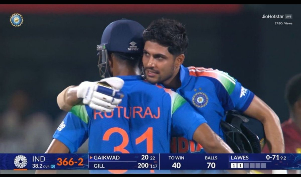 Kirketer02's tweet photo. Shubhman Gill Hugging my favourite player Ruturaj Gaikwad 

#INDVSWI https://t.co/ImTKXCNK17