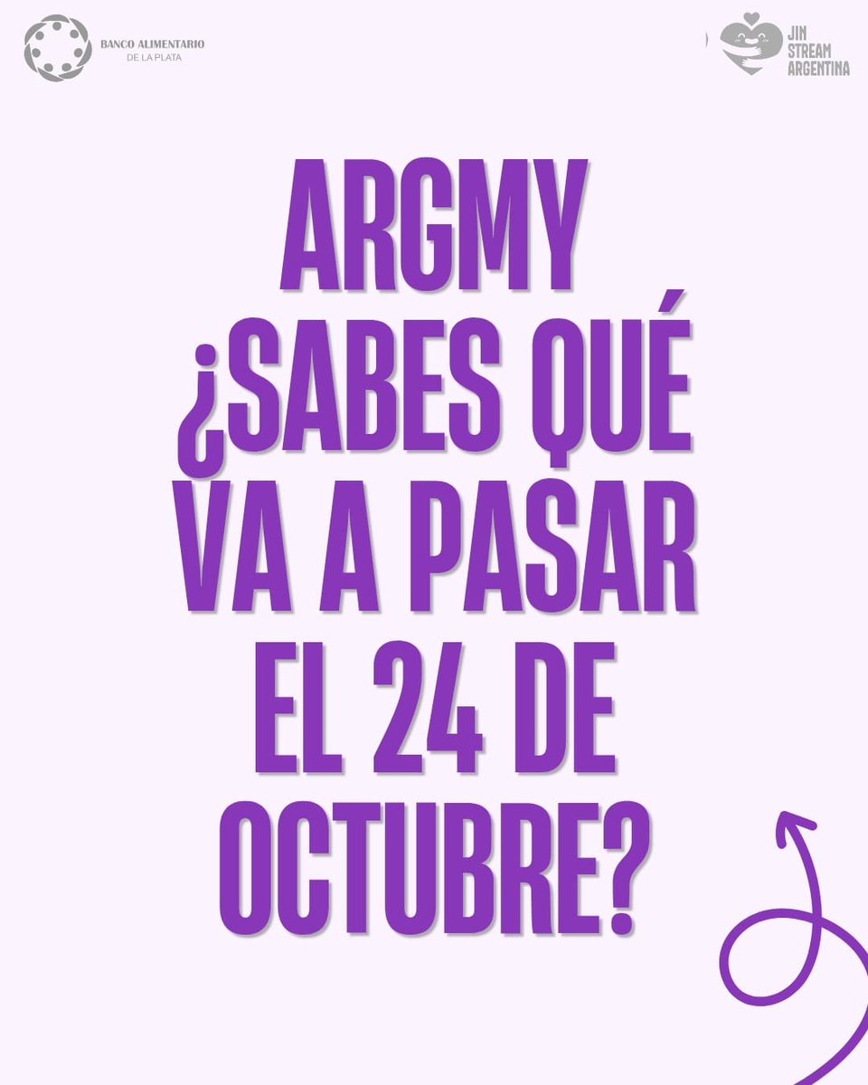 JinStreamsArg's tweet photo. 60.000 PERSONAS= 1 ALIMENTO
HAGAMOS HISTORIA

El 24 de Octubre vamos a ver a BTS y ademas podemos ayudar.

Solo trae 1 o 2 alimentos no perecederos en tu mochi o riñonera, lo dejas en 10 segundos  en el puesto solidario y vas derecho a hacer fila para el show. 

Ubicación exacta, cerca del estadio Unico de la Plata ( ubicación a confirmar en estos dias) 

QUE LLEVAR???

LECHE EN POLVO/ FIDEOS/ ARROZ/ LEGUMBRES 

Nos vemos cerca del estadio argmy💜🙏