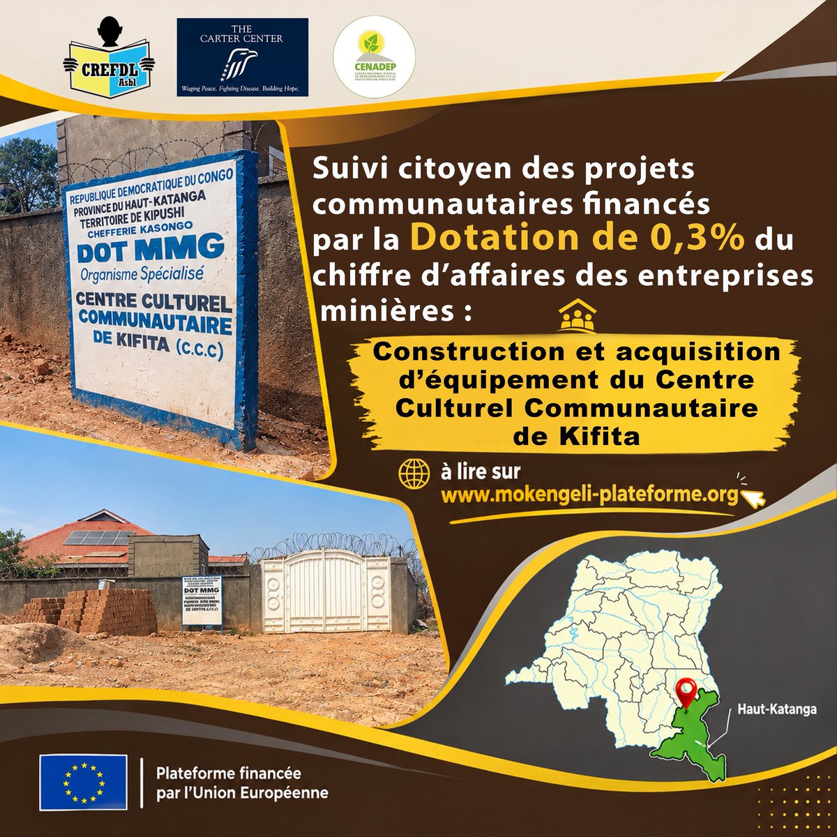 crefdl's tweet photo. #RDC : ⚠️Construit à 84 935 $ selon l’Organisme spécialisé de la DOT et 183 872 $ d’après le Ministère des Mines, Découvrez le Centre Culturel Communautaire de Kifita, 
👉 https://t.co/TbzBOJHC5l dans le territoire de Kipushi, Province du Haut-Katanga [À LIRE SUR] #MOKENGELIPLATEFORME 
@MinMinesRDC 
@UEenRDC 
@crefdl 
@CongoMines 
@cenadep_asbl