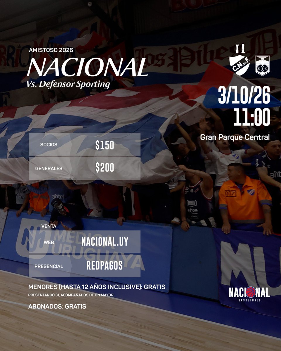 CNdeFbasketball's tweet photo. 🎟️ 𝗘𝗡𝗧𝗥𝗔𝗗𝗔𝗦 🆚 𝗗𝗘𝗙𝗘𝗡𝗦𝗢𝗥 𝗦��𝗢𝗥𝗧𝗜𝗡𝗚

✔️ Ya se encuentran habilitadas las entradas para el partido presentación del plantel 2026/27 del próximo sábado 

📲 Conseguí la tuya en https://t.co/UU3aq8aMEF https://t.co/OTbkT7ZJPL
