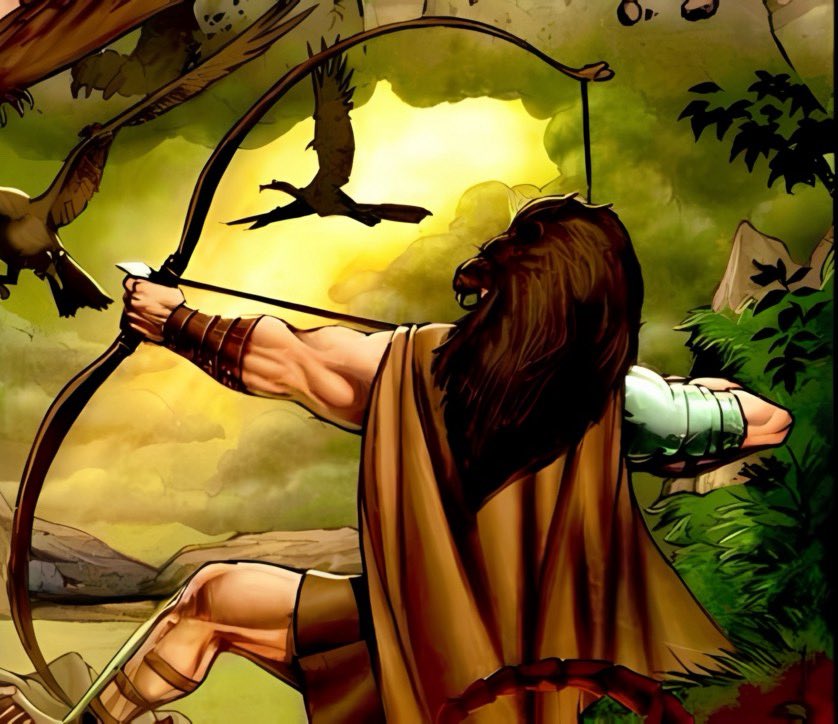Glory_of_Hera's tweet photo. Slamming his club top end into the ground leaving cracks in it before pulling out his bow and notching an arrow. 

He sets his aim at almost the same speed he drew his bow, shot lined, he fires. 

The arrow soars past Thor’s cheek a mere millimeters from it. https://t.co/JpV6lzjoLd