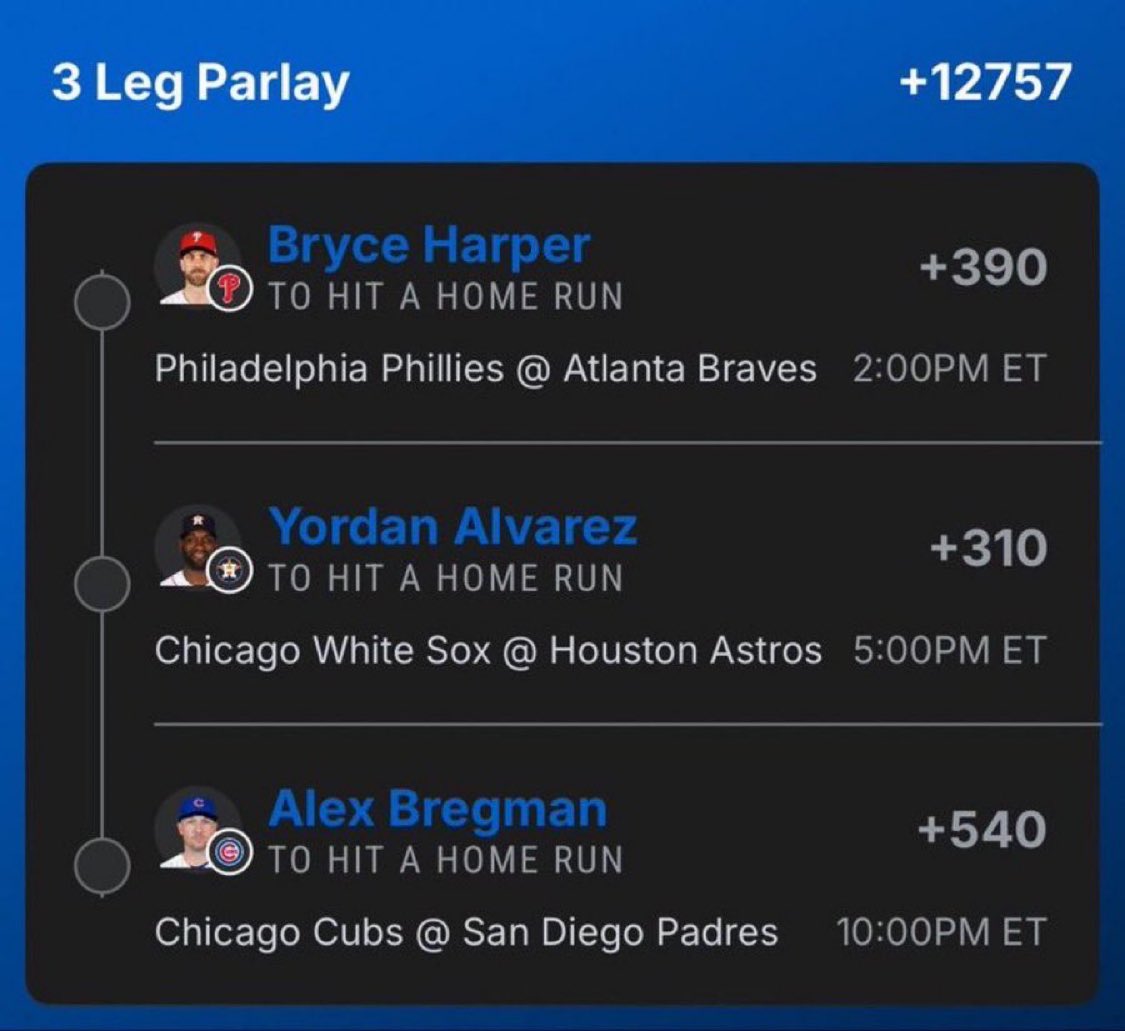 demiral28's tweet photo. 🔥HOME RUN HITTERS🔥
@Playbook (link to tail in comments 🔗)
#MLB #Baseball #SportsBetting #HomeRun #Parlay #GamblingX #BettingCommunity #MLBTwitter @Playbook https://t.co/e7nTd5eiED