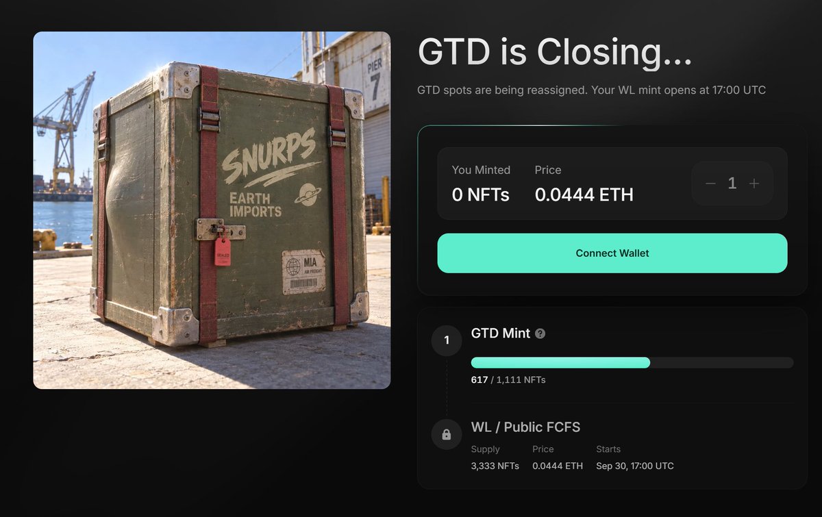 letsCatapult's tweet photo. 50% of GTD spots have been minted at limit 1per wallet. At 17:00 UTC, mint opens to WL wallets (limit 10 per wallet)

WLs have 45 minutes to mint, and then it becomes public FCFS and lasts 7 days or until sold out

Check if you WL wallet is eligible for the mint prior to its phase at 1 per wallet limit
