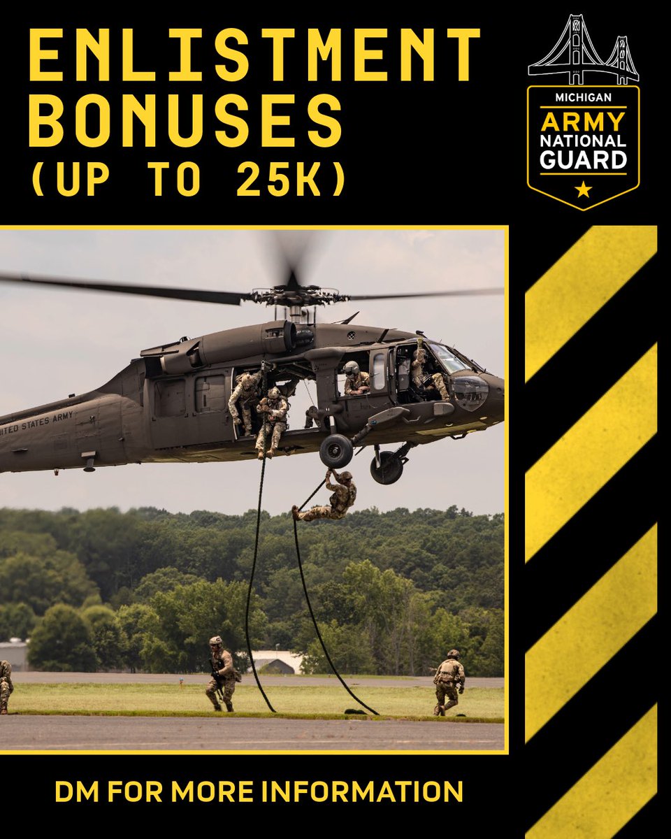 MIArmyGuard's tweet photo. New fiscal year, new you‼️ 

New bonus opportunities just dropped, contact your local Michigan Army National Guard recruiter for more info. 

#jointheteam https://t.co/04sXATT4Yz