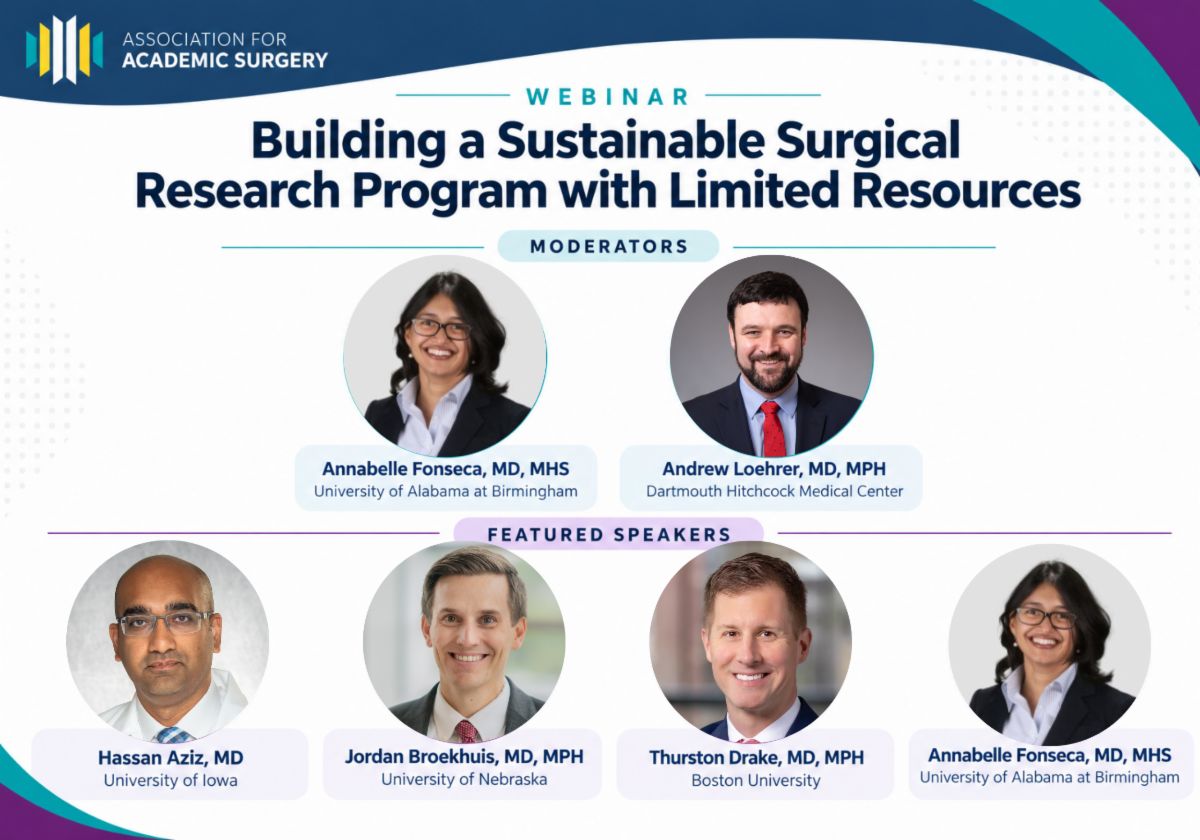 AcademicSurgery's tweet photo. You don't need a big institution or a large budget to build a meaningful research program.

Join the AAS Clinical and Health Services Research Committee on October 14th for a practical webinar on building high-impact surgical research with limited resources — featuring academic surgeons who have done exactly that.

📅 October 14, 2026
⏰ 7:00–8:00 PM EST

https://t.co/ZhOUyj2lIn