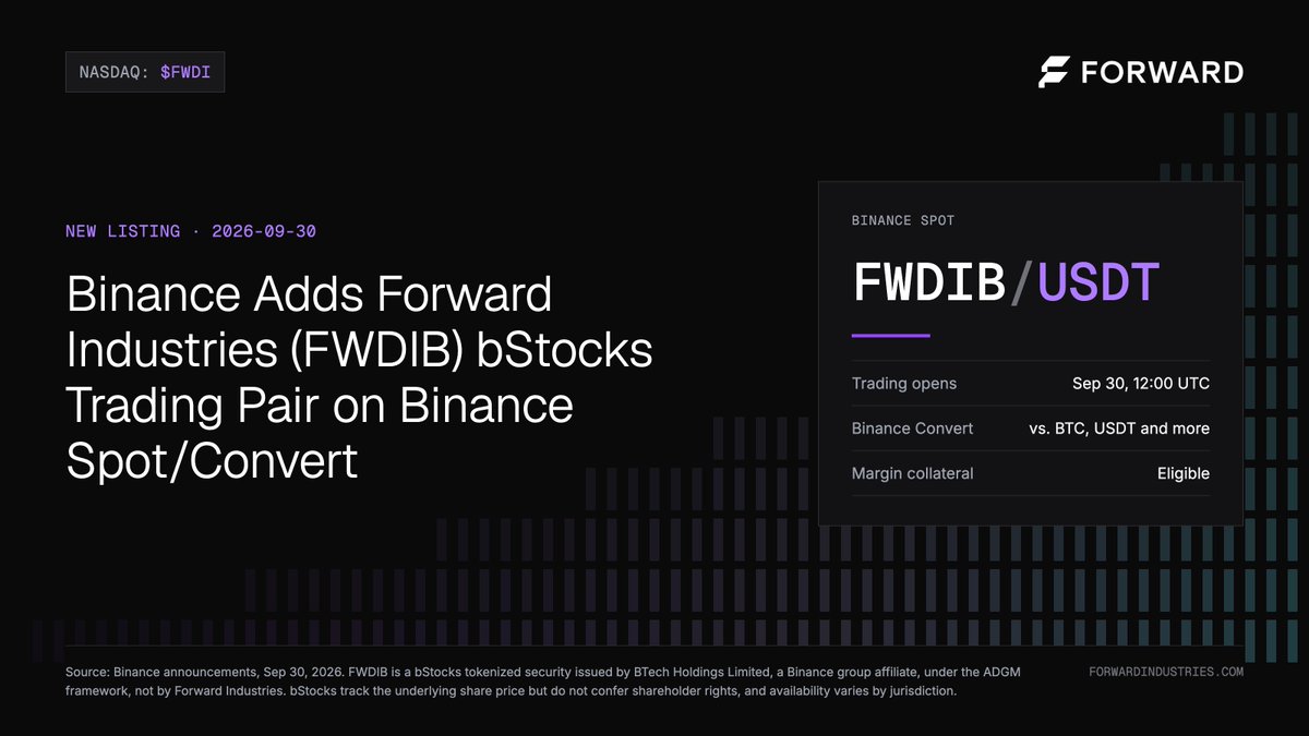 FWDind's tweet photo. Starting on Sep. 30 at 12:00 UTC, $FWDIB will be tradable on @binance exchange.

Please reference Binance's announcement linked below for information on availability, restrictions, and other details. https://t.co/CHNjfhFIOG
