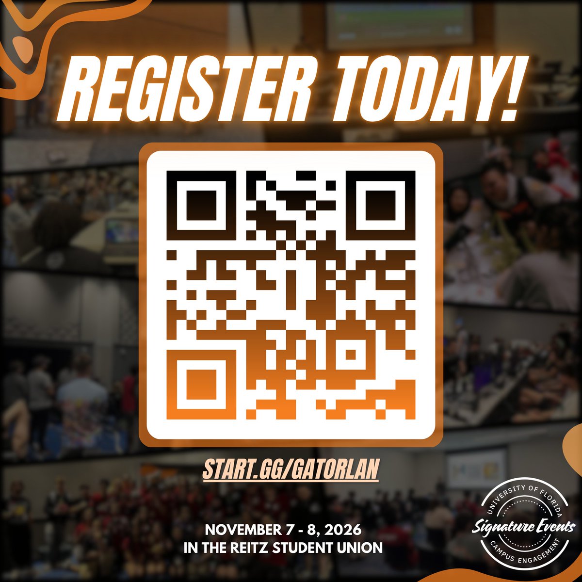 GatorGaming's tweet photo. GatorLAN Fall 2026 Tournament Registration is officially live!

Registration for nearly all games is now open (Overwatch 2 and Marvel Rivals will open next week)!

Register now at https://t.co/QBbClyZHpo 🎮🐊

There are also some cool @snk_esports_hub tournaments to sign up for! https://t.co/dQUowVAuU8