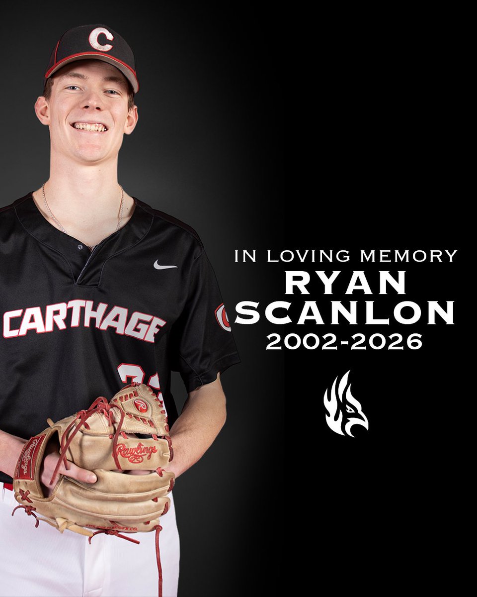 carthagesports's tweet photo. Carthage Athletics mourns the loss of former baseball student-athlete Ryan Scanlon, who competed for the Firebirds from 2021-25 and was named 2025 CCIW Pitcher of the Year. Our deepest condolences to his family, friends, teammates and all who knew and loved him. https://t.co/PxDtk8v8qe
