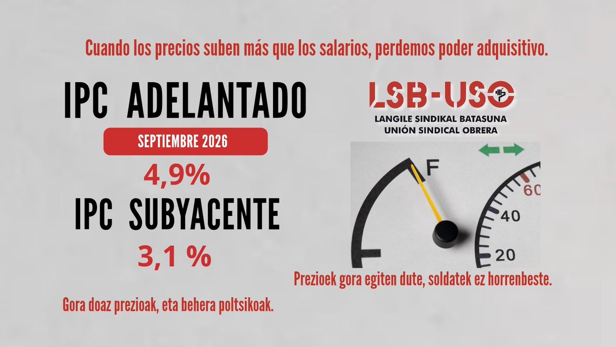 LSB_USOEuskadi's tweet photo. 🚨 ¿Tu sueldo sube al mismo ritmo que el coste de la vida?
📈El #IPCA alcanza el 5% y el #IPC el 4,9%.
😣Mientras, llenar la cesta🛒, pagar la #vivienda 🛖o ir a trabajar cuesta cada vez más.⛽
¿Lo estás notando tú también? 😊LSB- #USODenuncia
👇🏼⤵️ https://t.co/3YeRyKRZXC https://t.co/UwSi6w4R5k