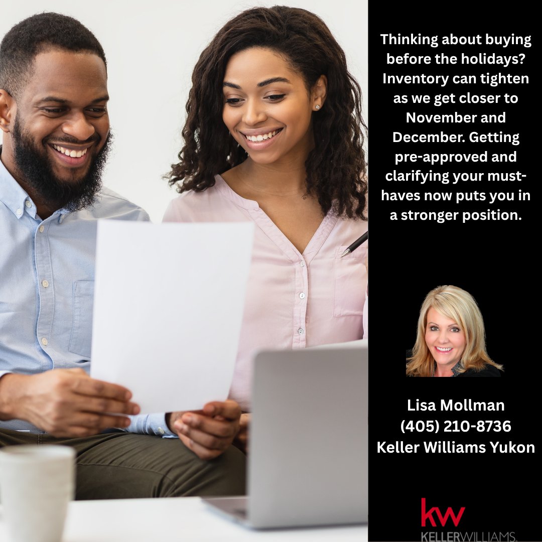 OKCHomesByLisa's tweet photo. Thinking about buying before the holidays? Inventory can tighten as we get closer to November and December. Getting pre-approved and clarifying your must-haves now puts you in a stronger position.

Lisa Mollman (405) 210-8736 | Keller Williams, Yukon https://t.co/s46HgBYa4O