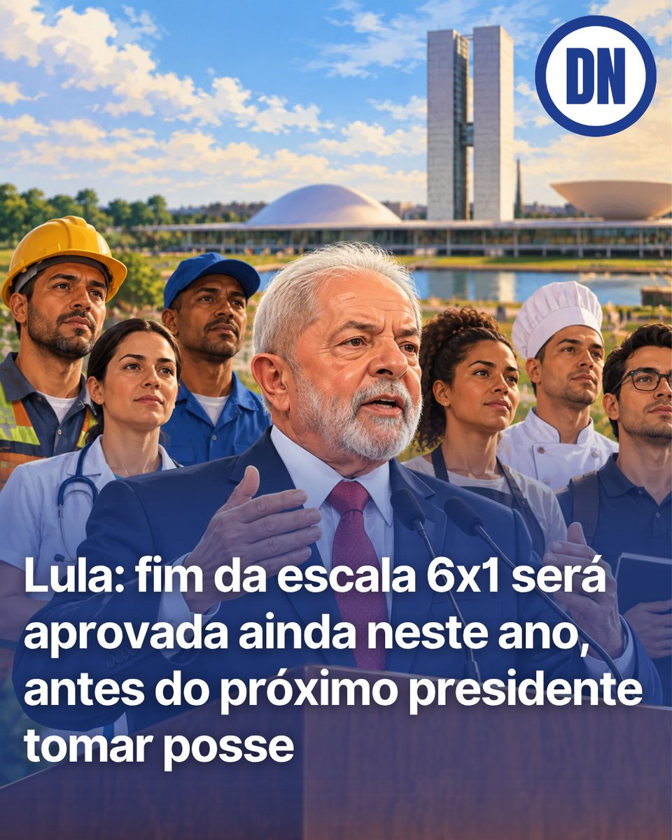 RedacaoDN's tweet photo. É INEXORÁVEL, ELA VAI SER APROVADA

Lula afirmou que o fim da escala 6x1 será aprovado ainda em 2026, antes da posse do próximo presidente. 

A mudança, porém, depende da tramitação no Congresso. 

Entenda a proposta no Diário de Notícias. Link na bio. https://t.co/1v0CKKpG0R