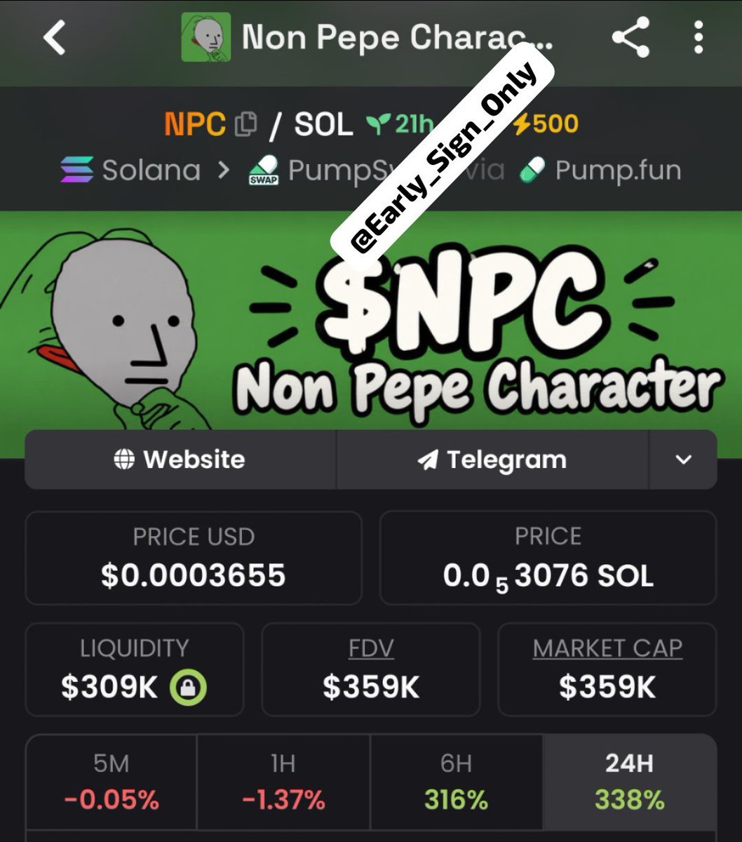 Early_Sign_Only's tweet photo. 🚀 $NPC was highlighted at $38K mcap in my private group — now around $359K! 📈🔥
From the early highlight to this level, the move has been significant. 💯
More setups are being tracked and shared with the community. 👀🚀
👉 Hit Follow + join my TG group & Discord for more market updates.

#Solana #CryptoTrading #Memecoin

CA:
"ESEdbgAw2mgkVTPhCz1pbBbKdAmFAFgqu9i1gpsNpump"