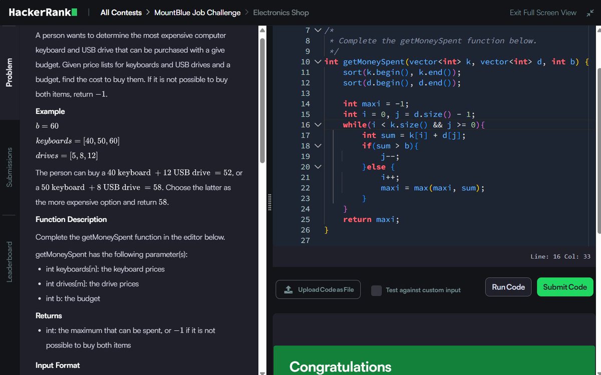 Muskanm_1227's tweet photo. Day 145/150 #150DaysOfCode | Daily DSA Practice Part 1 β‘
1. Minimum Absolute Difference in an Array: O(N log N) TC | O(1) SC
2. Mars Exploration: O(N) TC | O(1) SC
3. Electronics Shop: O(N log N + M log M) TC | O(1) SC
#DSA #HackerRank #Cpp #Coding #Assessment https://t.co/hd6BPYNWw4