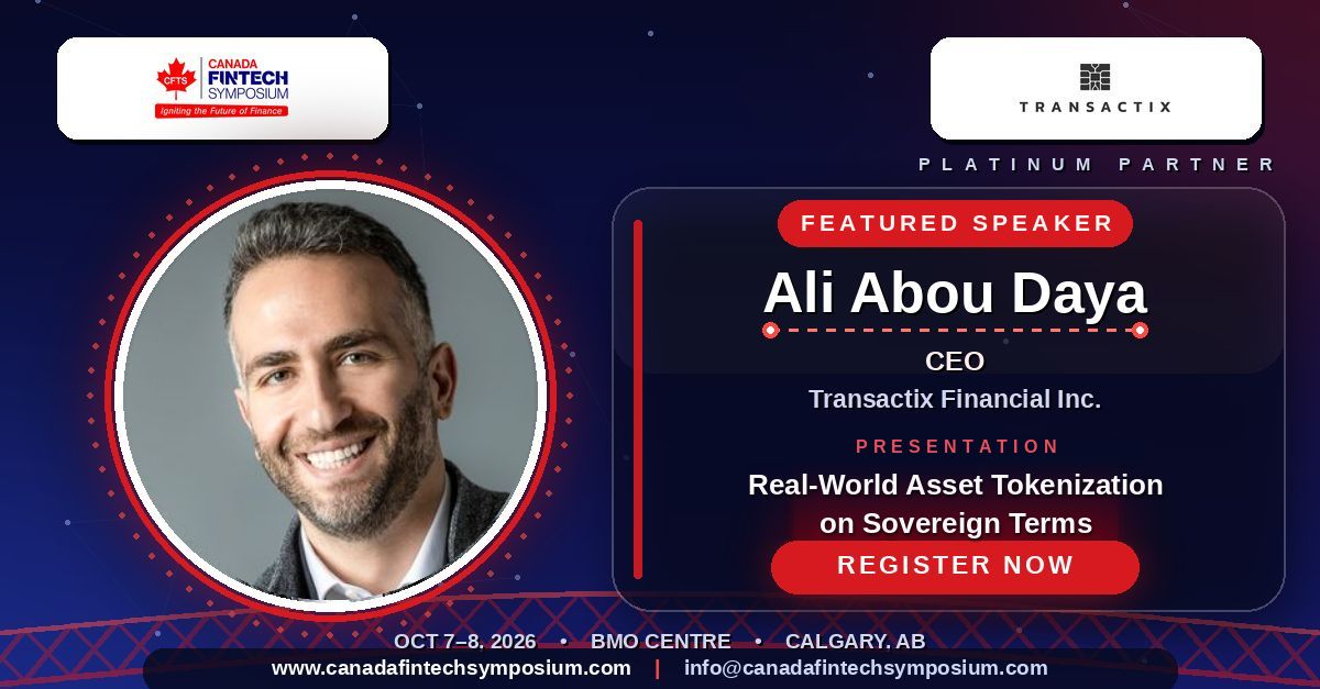 TransactixInc's tweet photo. In 1 Week! 🚨

CEO of Transactix @aliaboudaya will be a keynote speaker at the Canadian Fintech Symposium in Calgary on Oct 7, 2026! He will be speaking about Real-World Asset Tokenization on Sovereign Terms.

Tickets ⬇️
https://t.co/Zaqi6nUpjB https://t.co/mb90MDal53