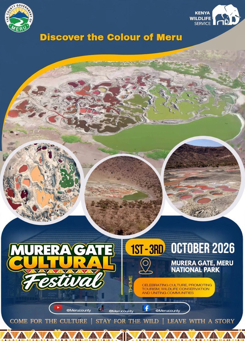 BrianaCheptoo's tweet photo. Mark the calendar for tomorrow to 3rd October 2026 for an unforgettable journey. The Meru Cultural Week at Murera Gate near Meru National Park brings traditional music, local food, and wild beauty together in a special way. #TwendeMureraGate @Meru_County. https://t.co/O1VoGiju8q