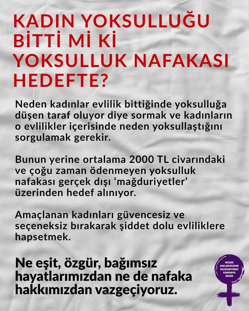 kirkYAMA006's tweet photo. Evlilik bittiğinde yoksulluğa düşen taraf neden hep kadınlar?

📌Mevcut yasa açık: Yoksulluk nafakası, boşandıktan sonra yoksulluğa düşen tarafa verilir. Yani kadınlar ve erkekler aynı haklara sahipler.  Asıl soru: Neden evlilik bittiğinde kadınlar yoksullaşıyor? https://t.co/3yJw4y0UM7