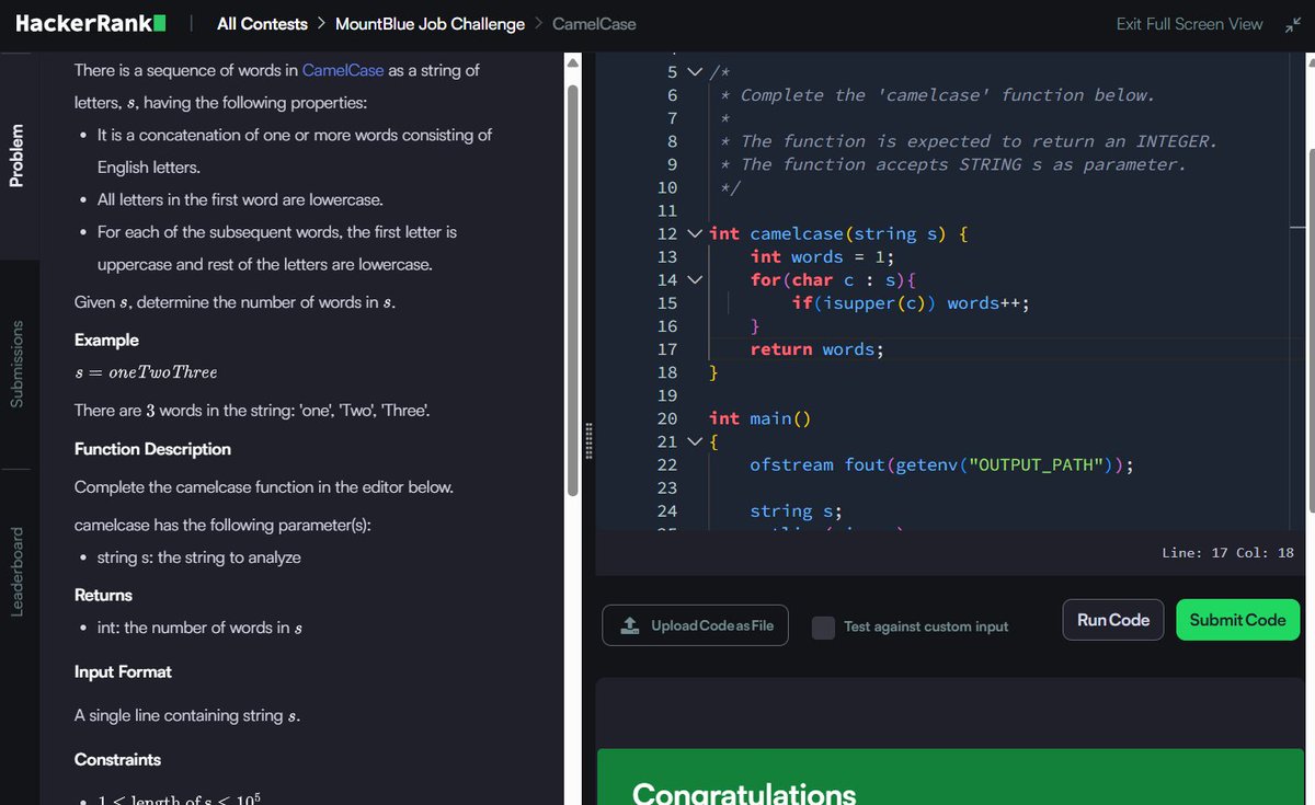 Muskanm_1227's tweet photo. Day 145/150 #150DaysOfCode | Daily DSA Practice Part 2 β‘
4. CamelCase: O(N) TC | O(1) SC
5. Viral Advertising: O(N) TC | O(1) SC
6. Jumping on the Clouds: Revisited: O(N/K) TC | O(1) SC
#DSA #HackerRank #Cpp #Coding #Assessment https://t.co/AOK9TRGw2Q