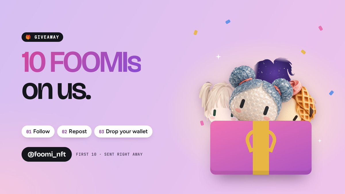 foomi_nft's tweet photo. FOOMI giveaway 🧇
First 10 get a random FOOMI, sent right away.

- Follow @foomi_nft
- Repost this
- Reply with your wallet

Could be a legendary 👀

$FOOMI CA: 0x14804B724A04B27BC491bF46B1dD44d4298951EF
Buy on fomo: https://t.co/MpTWHRPLIg
https://t.co/4dtKIYRv62 https://t.co/giA9hvpGFi