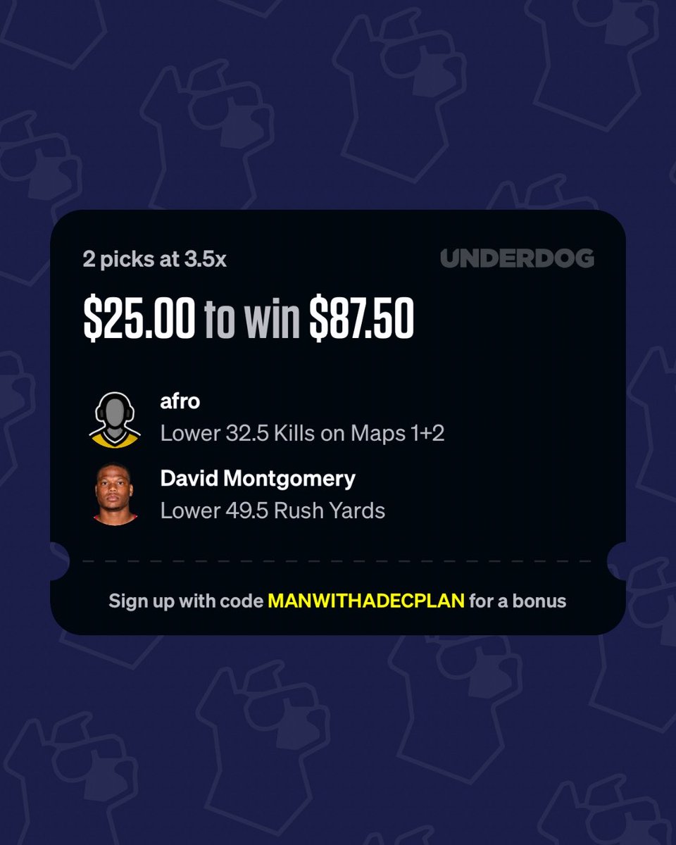 sharpsidepicks7's tweet photo. UNDERDOG SLIP. Let’s get it. David Montgomery is a direct arb to exchanges!! https://t.co/TeSQgjGhom https://t.co/X0hXCKZ3vB