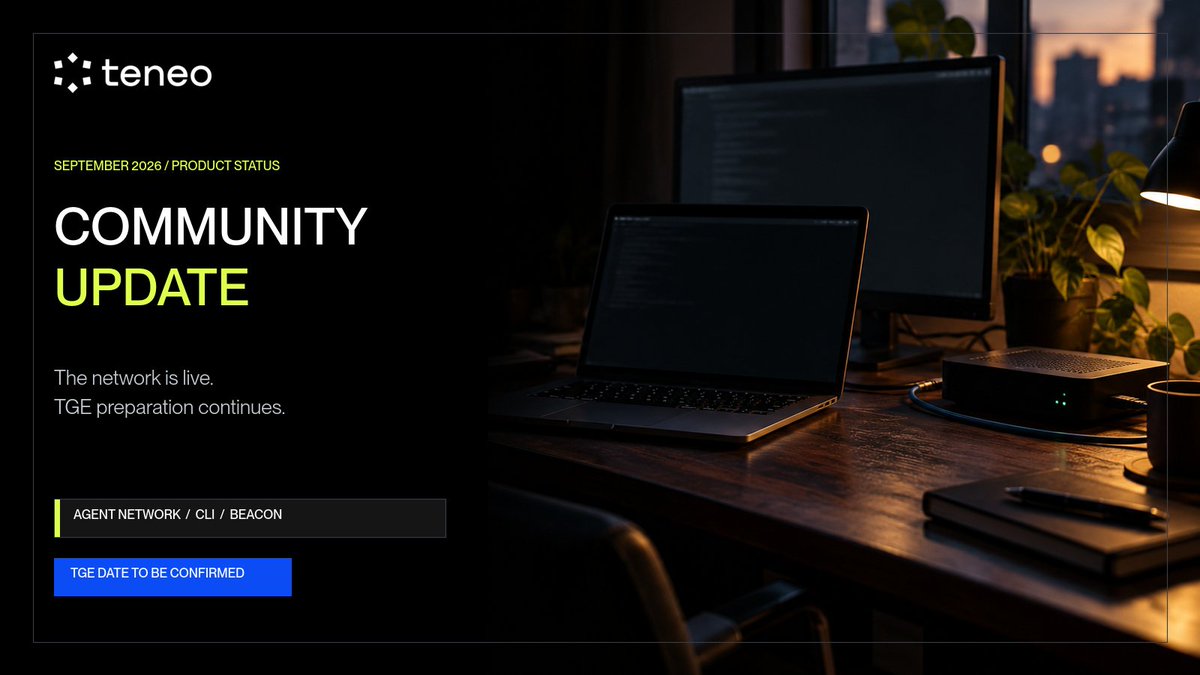 teneo_protocol's tweet photo. Teneo Protocol community update

Many of you have asked for an update. Here is where the product stands and what the team is working on.

- The product is live and working: The agent network, CLI and bandwidth-sharing network are running. Developers are building with the CLI and agents today. If you have not tried it yet, the setup guides are here: https://t.co/bnbIJYAAVk

- Getting ready for TGE: Most of the team's time right now goes into preparing for token launch. That includes fundraising, work with launch partners, and daily calls and due diligence with investors and launchpads. This work does not always make a good public post, but it is moving forward every week.

- We will share a TGE date once it is fixed, and not before.

- Rewards paid to the community: We have paid out $8,000 in rewards to community members for running Beacon.

- SDK, agents and Agent Console: These remain core parts of Teneo alongside our work on Beacon. Developers can continue building with the SDK and using agents through the Agent Console.

- Dashboard and contribution points: We know some users are seeing issues with the dashboard and points. We are investigating.

- Expedition Hub leaderboard: The leaderboard was part of an earlier InfoFi campaign, which has now finished. We are working on new ways to reward the community and will announce them when they are ready.

- Coming up: We will share customer stories and case studies as partners agree to go public. We will also post updates like this every two weeks.

Thank you for being part of Teneo.
