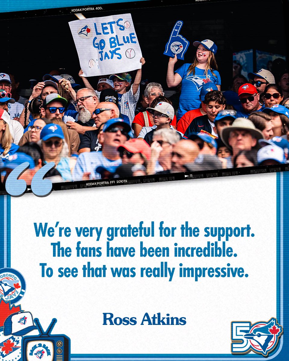 BlueJays's tweet photo. Grateful for the support from the best fans in baseball 💙 #BlueJays50 https://t.co/agzaOYjw7q