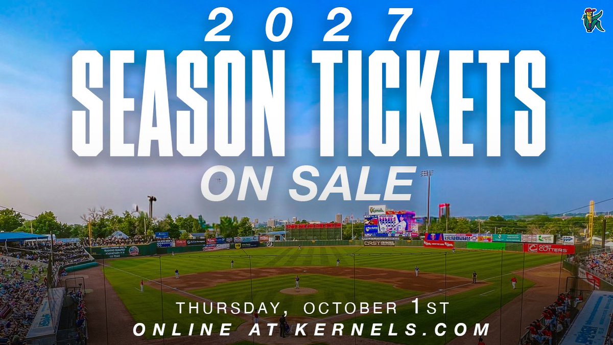 CRKernels's tweet photo. 🌽 2027 Season Tickets go ON SALE TOMORROW! ⚾

Get ready for another summer of Kernels baseball at Veterans Memorial Stadium! Lock in your seats and don’t miss a moment of the action.

🎟️ On sale Thursday, October 1st

🔗 https://t.co/IC8GKjgLqP

 #CRKernels #SeasonTickets https://t.co/CxYr19E7a0