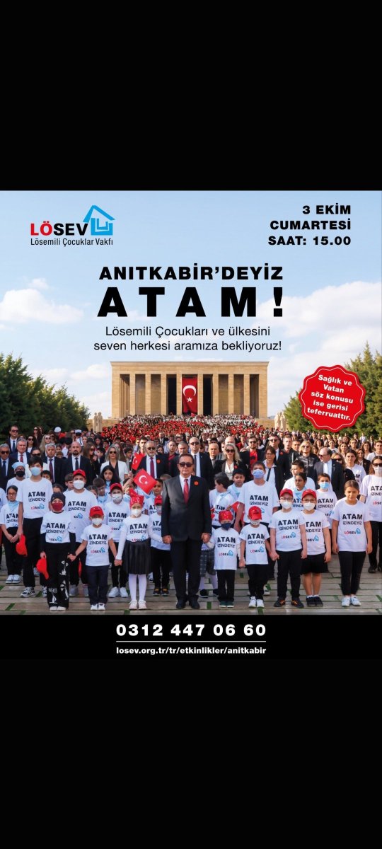 GokdurnaNazife's tweet photo. Bir davet değil, yürekten bir buluşma 3 Ekim’de Anıtkabir'deyiz
LÖSEV Ailesi olarak Cumhuriyetimizin kalbinde buluşuyoruz! 🇹🇷
3 Ekim’de Anıtkabir’de buluşalım sevgi, umut ve dayanışmamızı büyütelim. https://t.co/53wpvjp0Vg