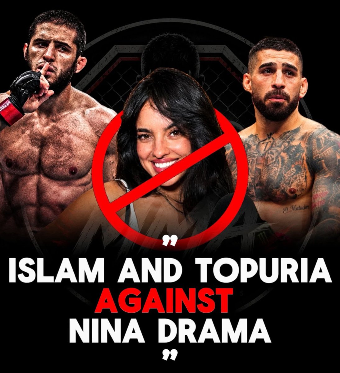OutOfC0ntextMMA's tweet photo. Islam Makhachev and former UFC lightweight champion Ilia Topuria are reportedly the only two fighters who haven't given Nina Drama an interview. While Nina has interviewed numerous UFC fighters, Islam and Ilia have seemingly chosen to walk past and not give her any attention https://t.co/mHQPW6DcZH