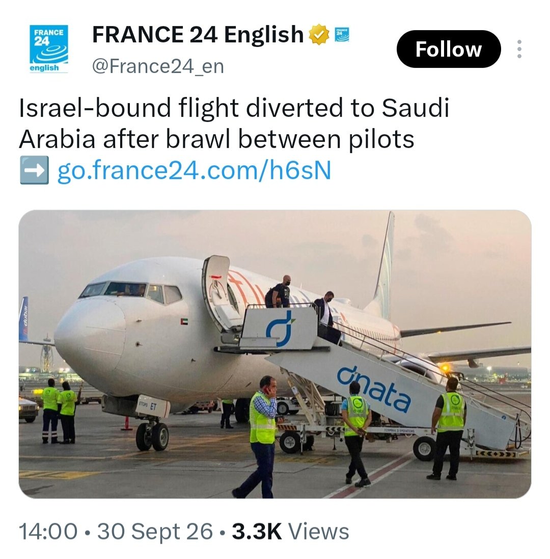 SureshNakhua's tweet photo. A stabbing becomes an “altercation.”

A cockpit struggle becomes a “brawl.”

A diverted international flight becomes a “fight.”

Fighter jets scrambling becomes a “distress signal.”

The incident may be the same.

The media vocabulary changes dramatically when Israel is involved.

Coincidence? 
You decide.

#ExposingMedia