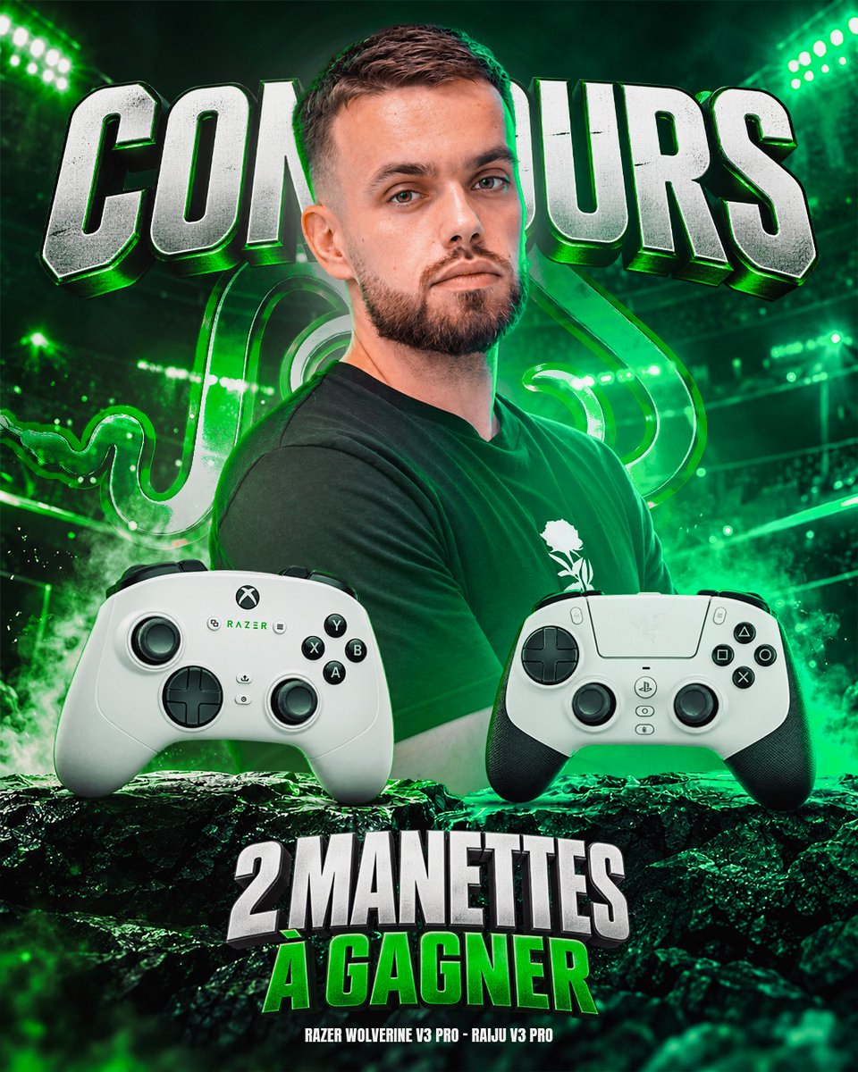 Vitality_RocKy's tweet photo. Avec @RazerFrance, pour la sortie de FC27 on vous fait gagner 2 manettes RAZER !

🟢 Wolverine V3 Pro — Xbox &amp; PC
🔵 Raiju V3 Pro — PS5 &amp; PC

Pour participer :
❤️ Like ce post
🔁 RT
✅ Follow moi &amp; @RazerFrance
🎮 Dis-nous ta plateforme en commentaire
📅 Tirage le 9 Octobre https://t.co/qiAsQGeTTM