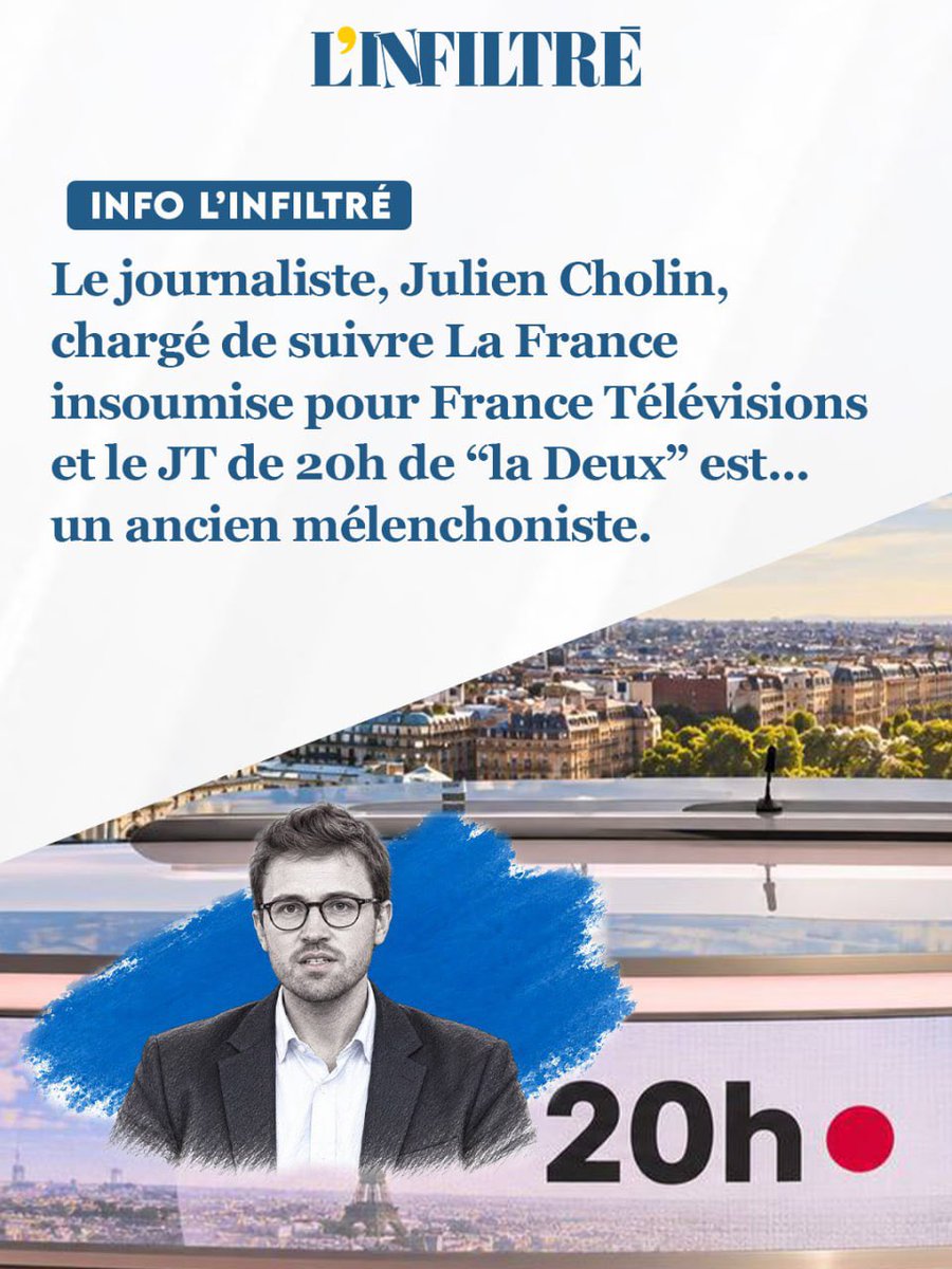 linfiltremedia's tweet photo. Le journaliste, Julien Cholin, chargé de suivre La France insoumise pour France Télévisions et le JT de 20h de "la Deux", est lui-même un ancien mélenchoniste.

Pour en savoir plus : https://t.co/SJaYcDdzm2 https://t.co/uoLBELifgr