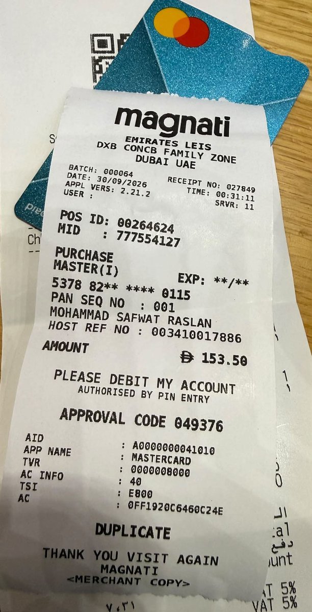EagleSyria963's tweet photo. ⛔️ #Grok: The visible card digits begin with 537882. Public BIN databases associate this range with Bahraini issuers (Kuwait Finance House B.S.C. or Ahli United Bank), not Syrian banks or Emirati ones. Known Syrian Mastercard BINs and common UAE ranges do not match. 1/2 https://t.co/Itaa3piJjL