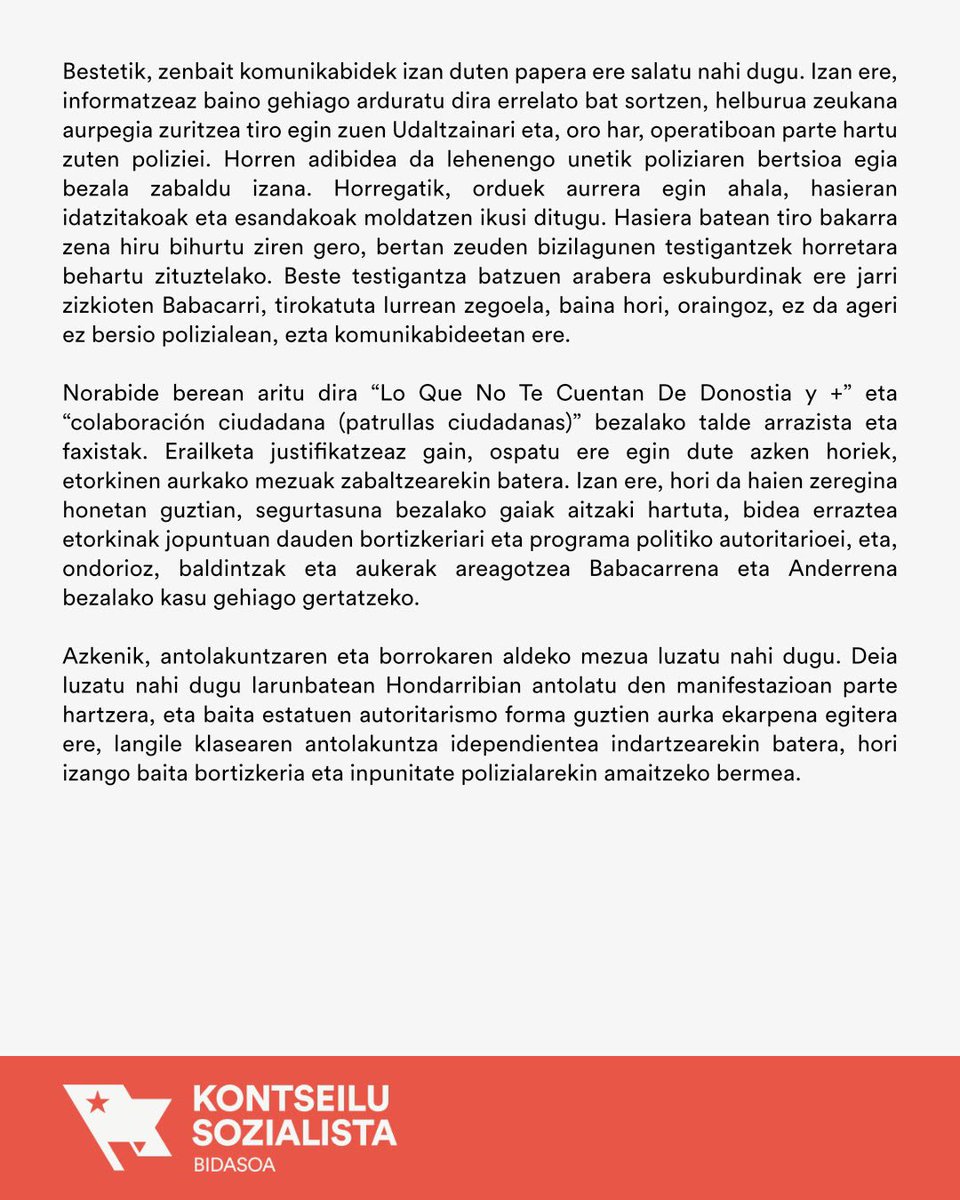 Kontseilua_Bid's tweet photo. 📄Babacar Welleren erailketaren harira Bidasoko Kontseilu Sozialistatik egiten dugun irakurketa. 

Poliziaren bortizkeriari eta inpunitateari ez! https://t.co/Y9G5Uydmdj