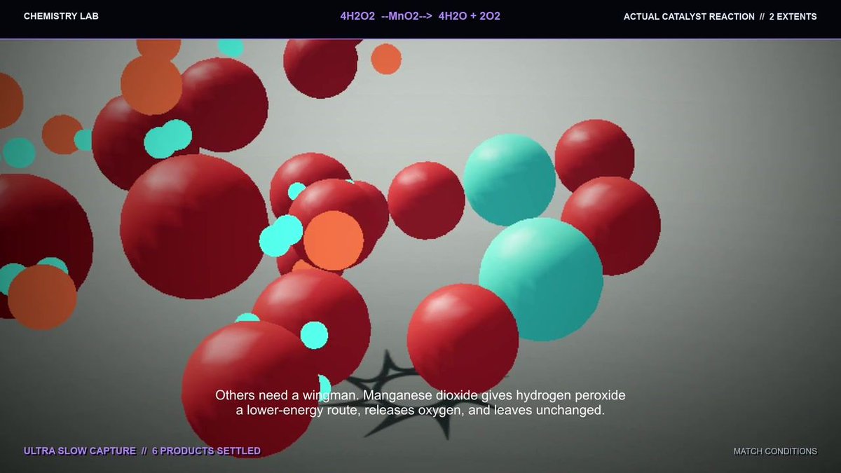 TheGenesisGame's tweet photo. A catalyst changes the route a reaction can take.

See the modeled effect in Genesis Engine’s Chemistry Lab, then try a counter-test and compare what happens.

Explore the free pre-alpha: https://t.co/qIonMsKH3R https://t.co/akJplDgrTk