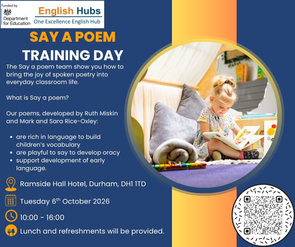 OneExcellenceEH's tweet photo. Free CPD Event - Say A Poem

Join the say a poem team to bring the joy of spoken poetry into everyday classroom life.

Ramside Hall Hotel, Durham
Tuesday 6th October 2026
10am-4pm

https://t.co/czjsBGgm2e https://t.co/b2FyG5JwRa