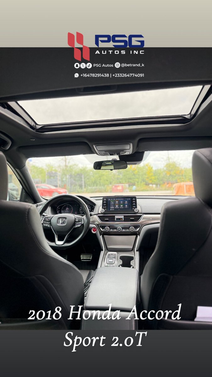 psgautos's tweet photo. 2018 Honda Accord Sport 2.0T

156k cedis including shipping to Ghana 

Vehicle Highlights:
 • 2.0T Engine
 • 106k miles
 • Knob gear
 • Automatic Transmission  ￼
 • Apple CarPlay and android auto 
 • keyless start and entry
 • collision mitigation system
 • sunroof 
 • Semi leather interior 

P.S All cars we post run and drive