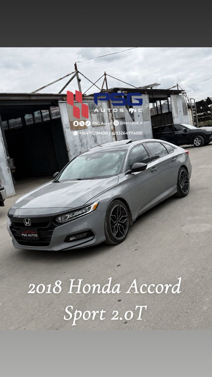 psgautos's tweet photo. 2018 Honda Accord Sport 2.0T

156k cedis including shipping to Ghana 

Vehicle Highlights:
 • 2.0T Engine
 • 106k miles
 • Knob gear
 • Automatic Transmission  ￼
 • Apple CarPlay and android auto 
 • keyless start and entry
 • collision mitigation system
 • sunroof 
 • Semi leather interior 

P.S All cars we post run and drive