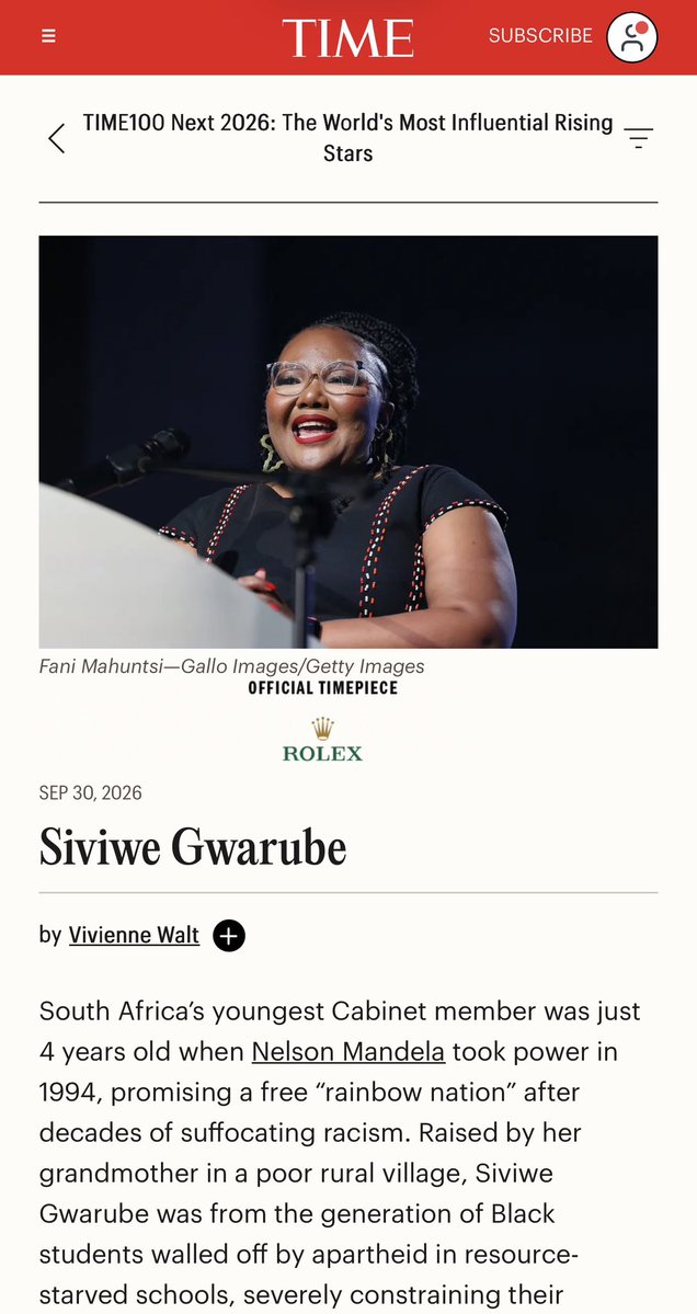 Siviwe_G's tweet photo. What an incredible honour being selected as @TIME 100 Next for 2026: The World’s Most Influential Rising Stars. 

I love serving my country. And I am absolutely passionate about affording all our 13.7 million learners the quality education that they deserve. 😊🇿🇦

What uMama did could never be undone.