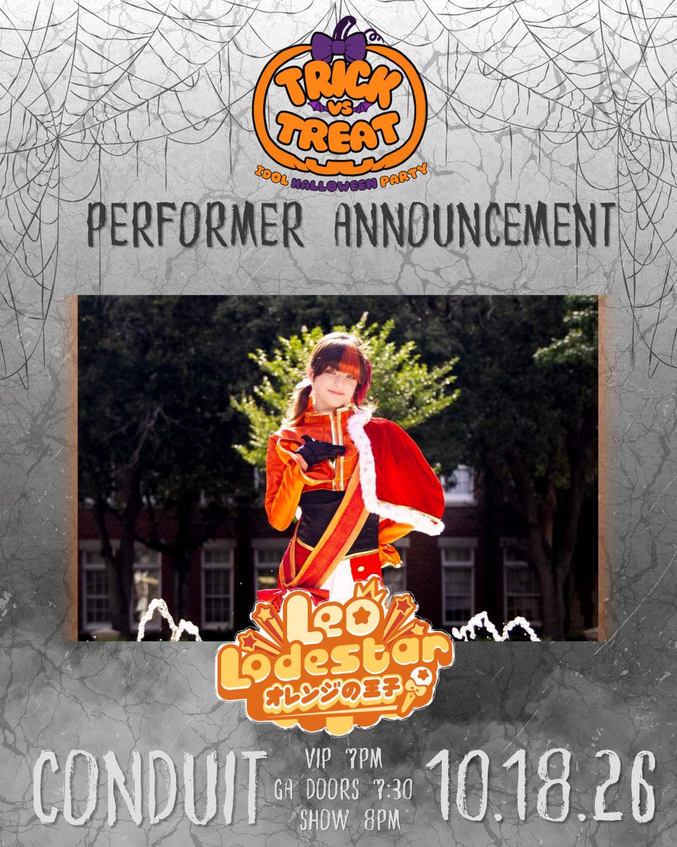 MikanLivePro's tweet photo. 👻 PERFORMER ANNOUNCEMENT 👻

A princely idol with a voice from worlds beyond. Prepare to have your heart captured by the ultra orange prince, Leo Lodestar! Don’t look away, okay Oujousama? You won’t want to miss a second of a performance from Leo! It’s bound to be a radiant show.

Come have a trick or a treat at a Halloween idol party like never before!! Join us for a night of fright, delight and all things idol 

October 18th @ 8pm 
Tickets 🔗 in bio