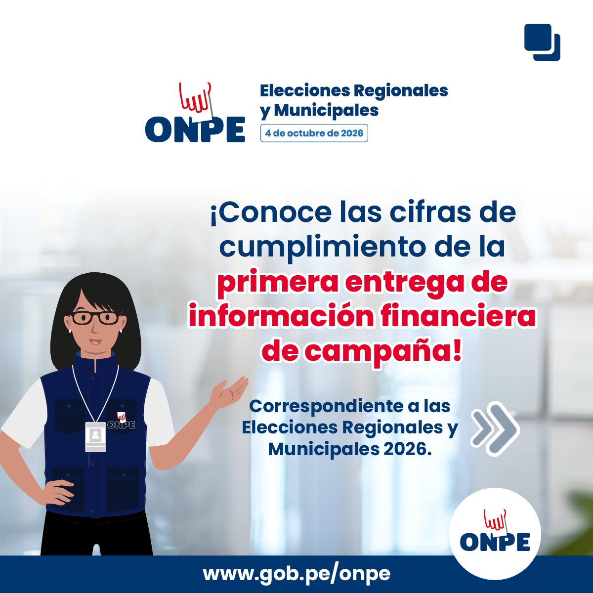 ONPE_oficial's tweet photo. 📊 El plazo para la primera entrega de información financiera de campaña de las Elecciones Regionales y Municipales 2026 venció el 18 de setiembre.
#ERM2026 #CLARIDAD #CuentasClaras
1/3 https://t.co/KoTNuL6G00