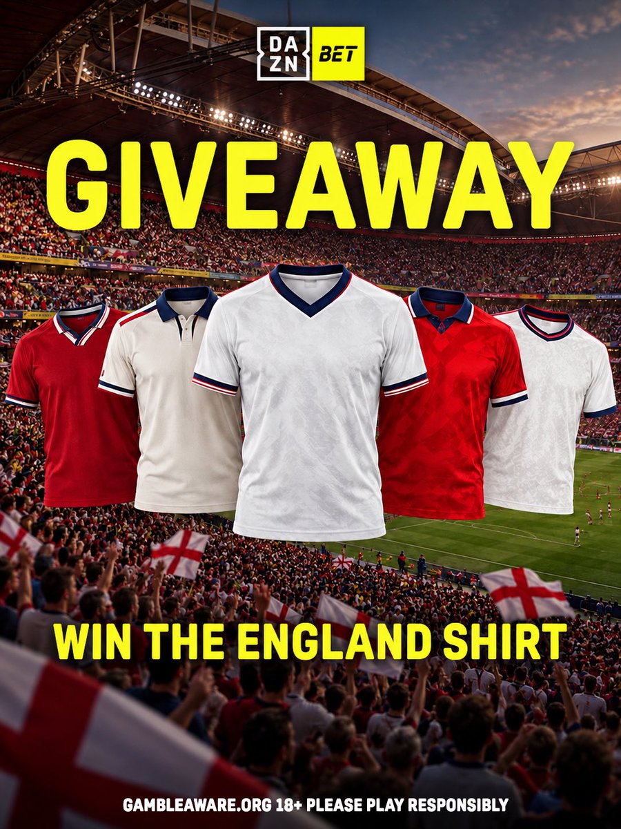 DZBTUK's tweet photo. 🎁 GIVEAWAY TIME! 🎁
 
Want to win this retro ENGLAND jersey? 👕🔥 One lucky winner will take it home!
 
How to enter:
 ⚽ Follow DAZN Bet UK and DAZN Football ❤️ Like this post 📲 Retweet this post 👥 Tag 3 friends in the comments
 
The giveaway closes on 7 October. ⏰
 
Good luck! 🤞🔥
 
#DZBTUK
