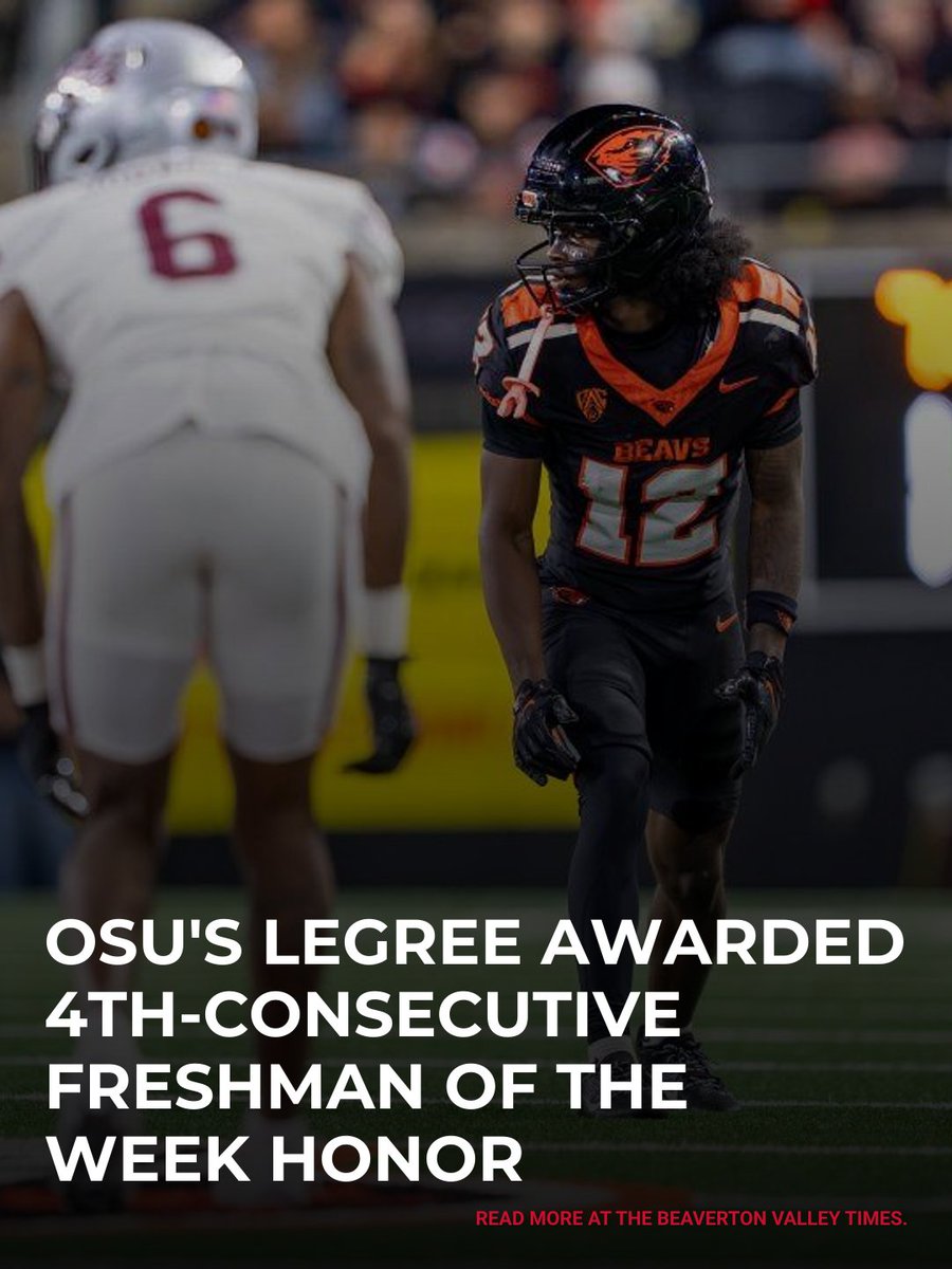 ValleyTimes's tweet photo. Oregon State wide receiver Jesse Legree is the first player in Pac-12 history to be named the conference’s freshman of the week four times in a row.

🏈Read more at the link in our bio. https://t.co/rAdh7nl4OY