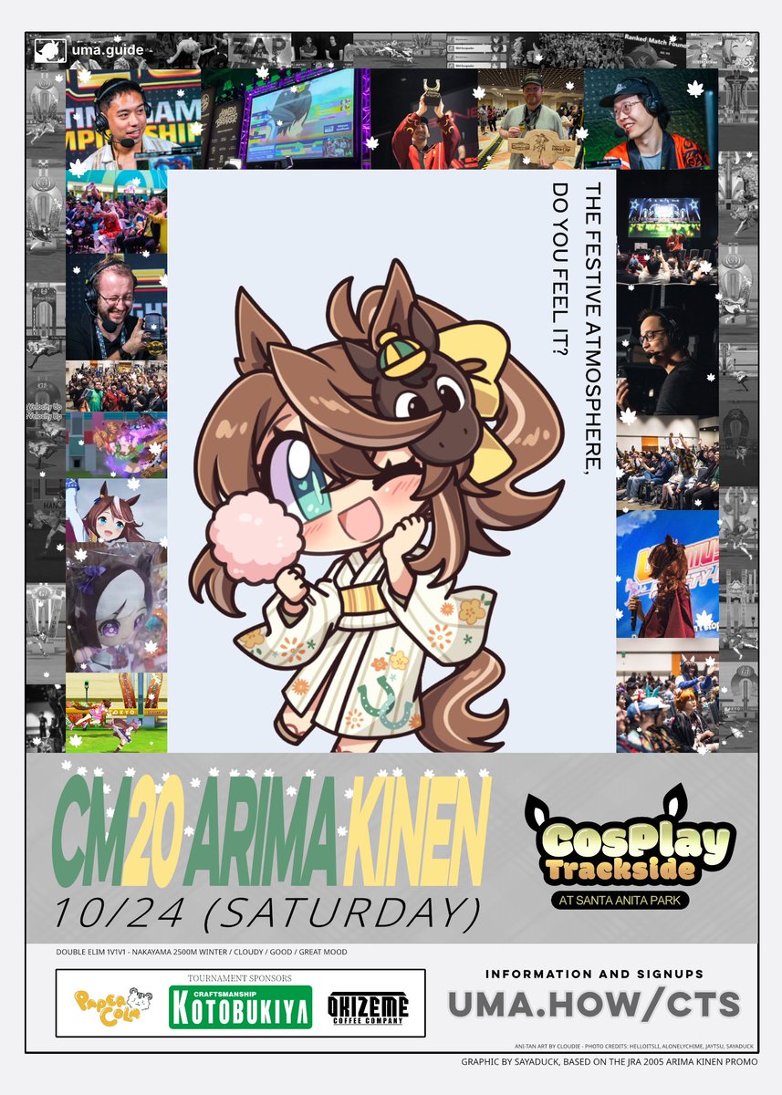 umadotguide's tweet photo. Hello Trainers and Uma Concert-Goers!

We will be hosting a tournament at Cosplay Trackside on October 24th!

Come to Santa Anita Park, a racecourse featured in-game, for this year's last major tourney.

There will also be a JP race!
#kotobukiya #papercola #cosplaytrackside https://t.co/rxOxqqT06d